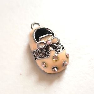 Pink Enamel Rhinestone Baby Shoe Vintage Charm
